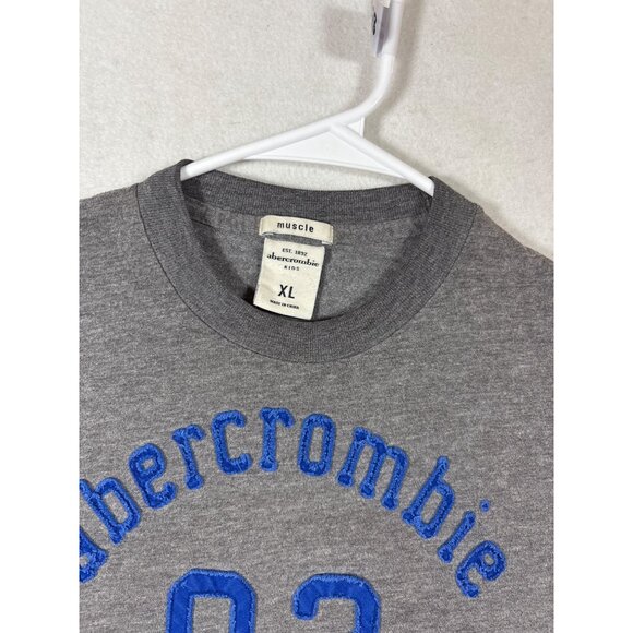 Abercrombie Kids XL Gray Muscle T-Shirt With Blue Embroidered Logo "92" - Picture 3 of 9